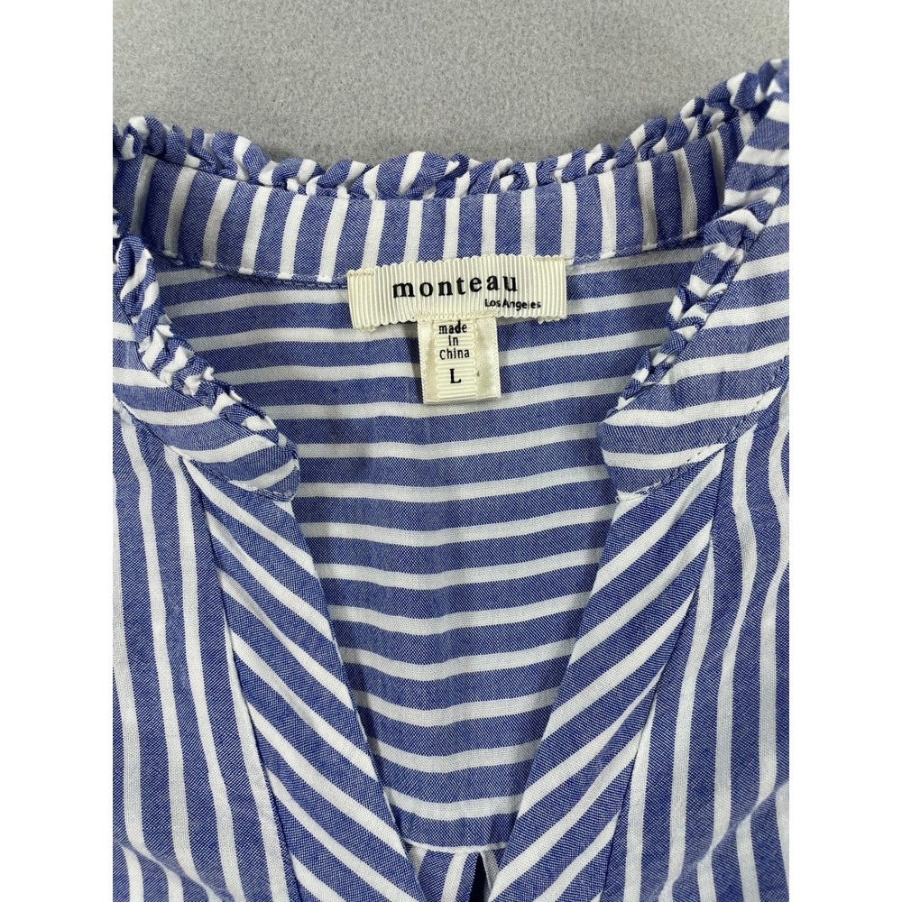 Monteau Womens Dress Tiered Midi Blue White Stripe Rayon Large - Picture 3 of 10